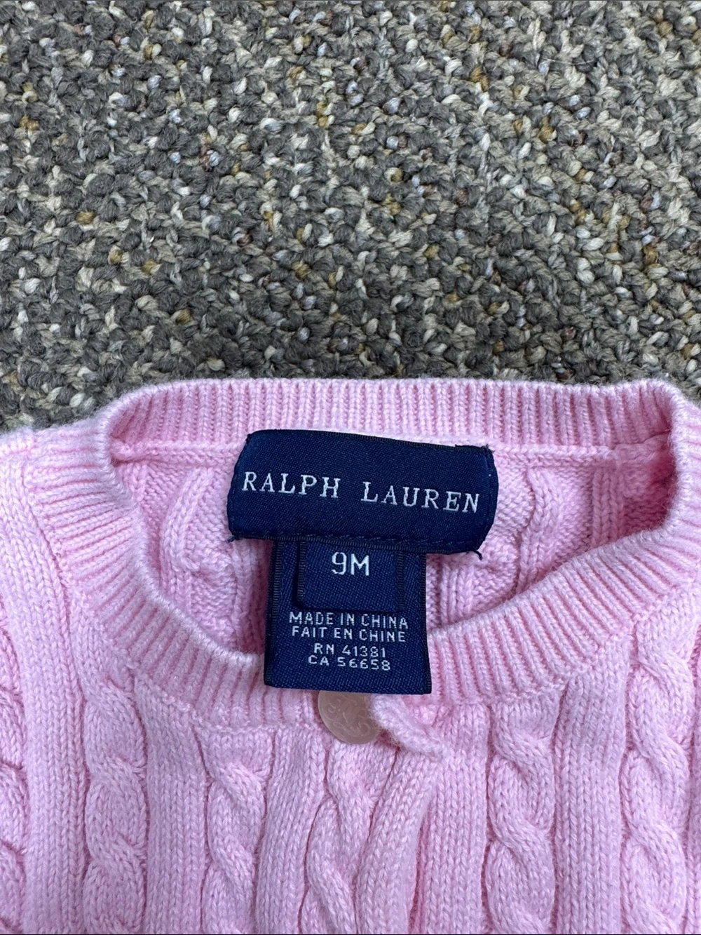 Ralph Lauren Light Pink Cable Knit Ruffle-Hem Cardigan